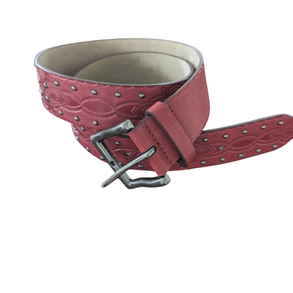 Western Style Retro Studded Waist Belt Embossed Dark Red Sm/M Faux Leather